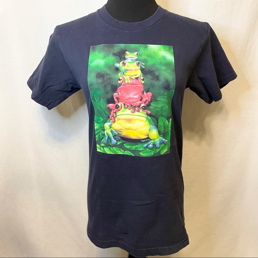 Dark Navy Blue Stacked Forest Frog T Shirt - S
